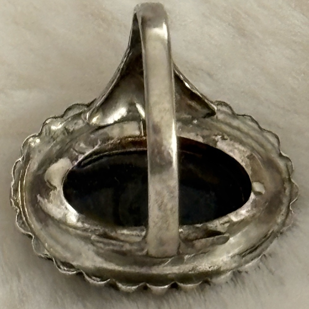 Vintage Ring Black Green Brown Tiger Eye or Labradorite Sterling Silver Size 8 - Picture 12 of 13